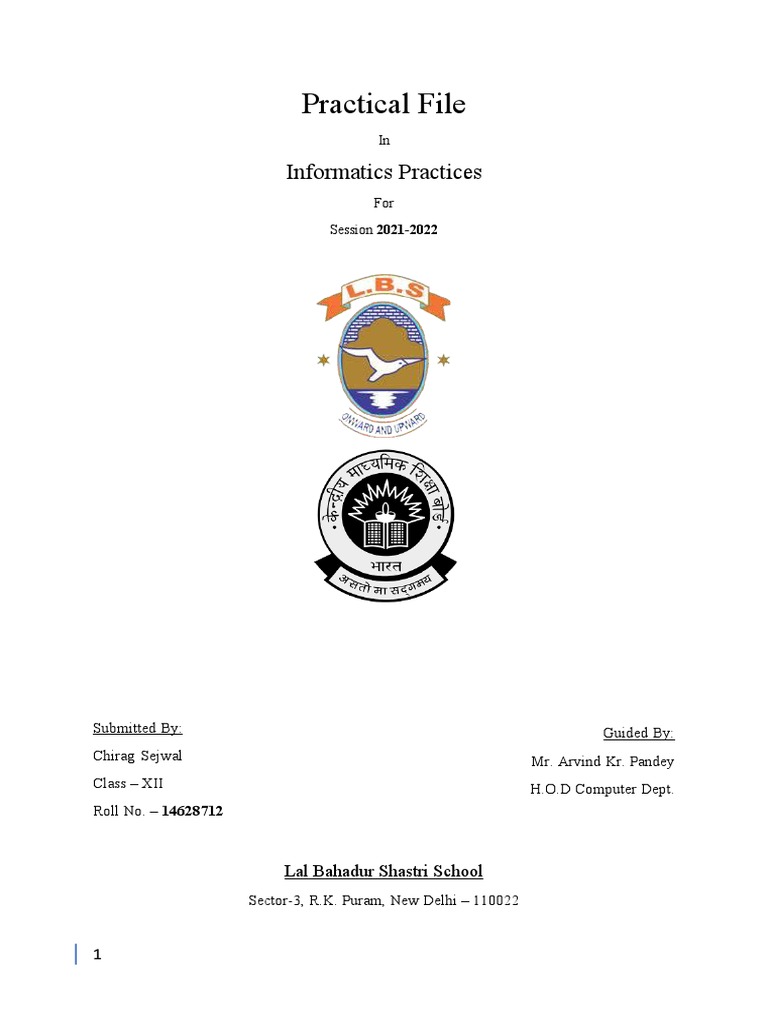 Informatics Practices Practical File 2021-22 | PDF | Databases | Table ...