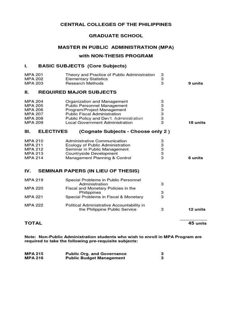 MPA Non-Thesis Program Overview | PDF