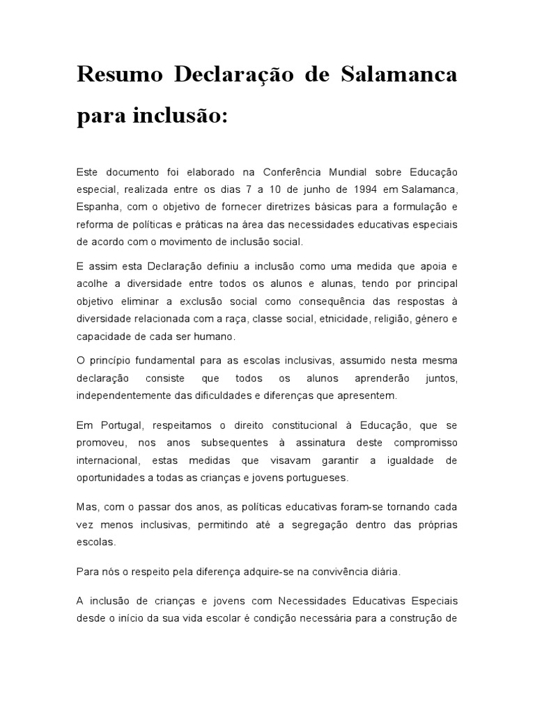 Resumo da Declaração de Salamanca | PDF