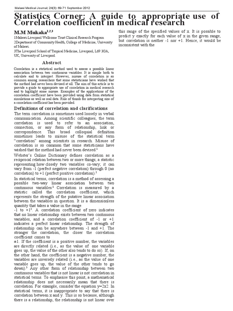 Correlation Coefficient in Medical Research | PDF | Spearman's Rank ...