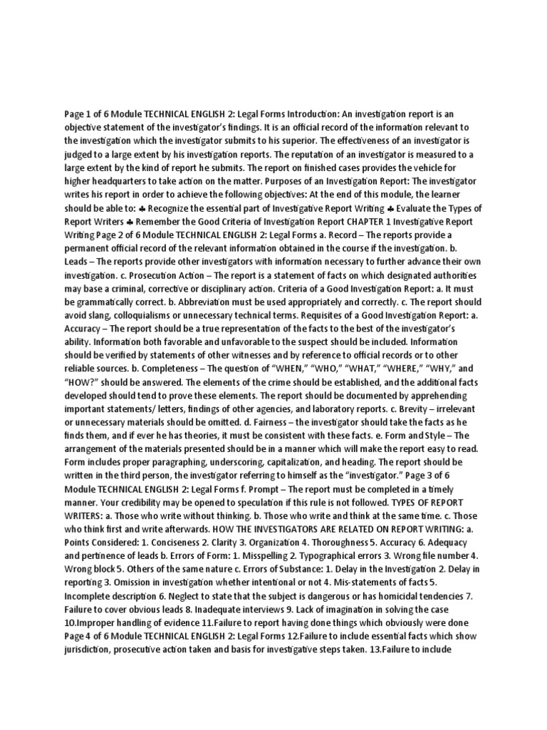 Investigation Report Writing Guidelines | PDF | Search And Seizure ...