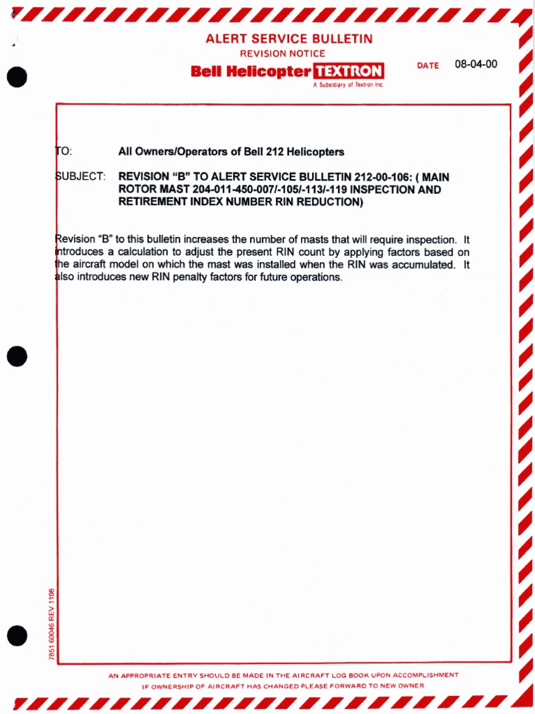 Alert Service Bulletin Revision Notice PDF Helicopter Helicopter