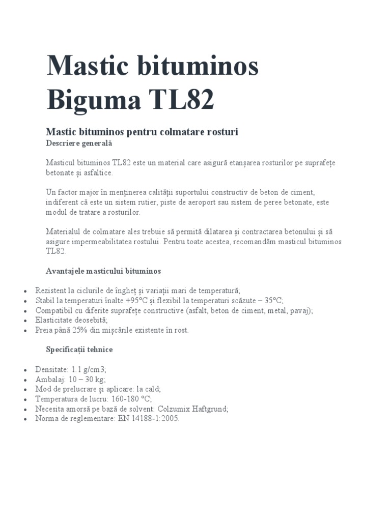 Mastic Bituminos Biguma TL82 | PDF