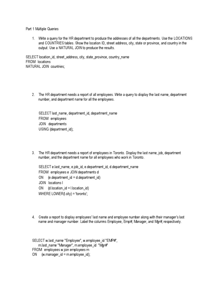 HR Queries for Employee Reports | PDF | Computer Science | Data Management