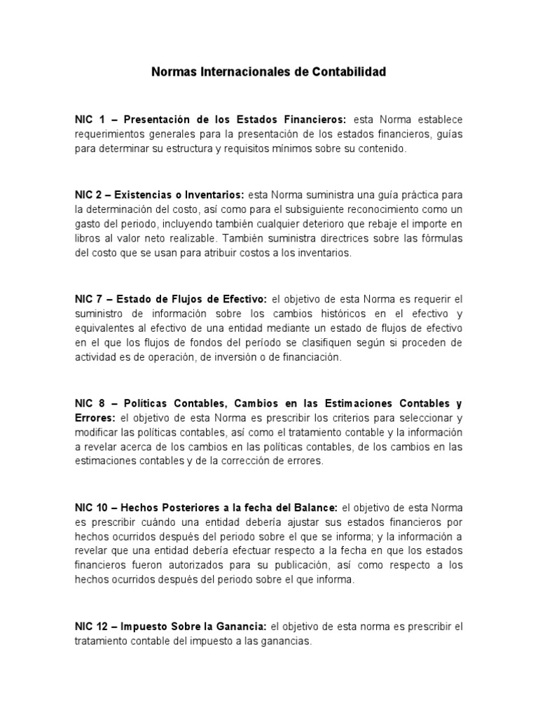 Normas Internacionales de Contabilidad | PDF | normas internacionales ...