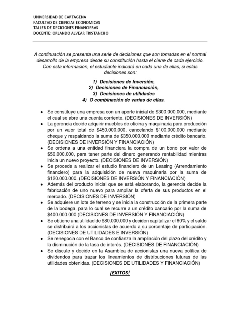 Decisiones Financieras en Empresas | PDF | Bancos | Inversiones