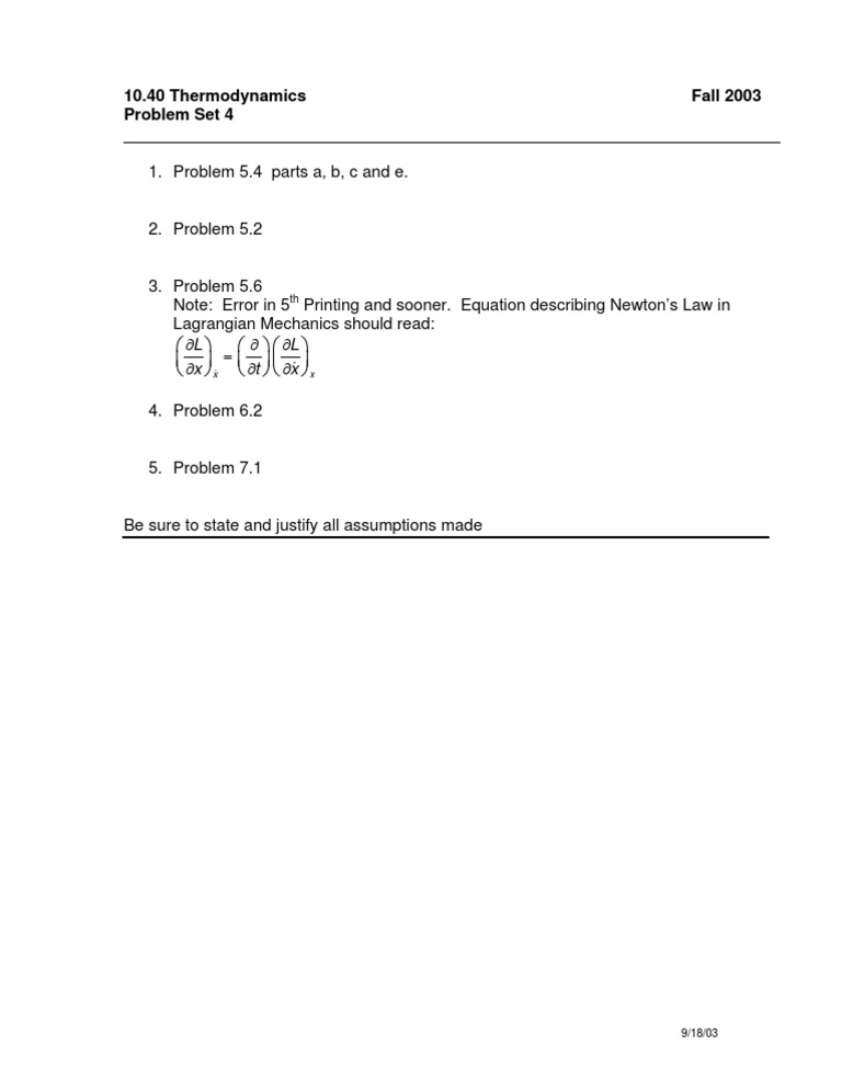 Thermodynamics Problem Set 4 Solutions | PDF | Teaching Methods ...