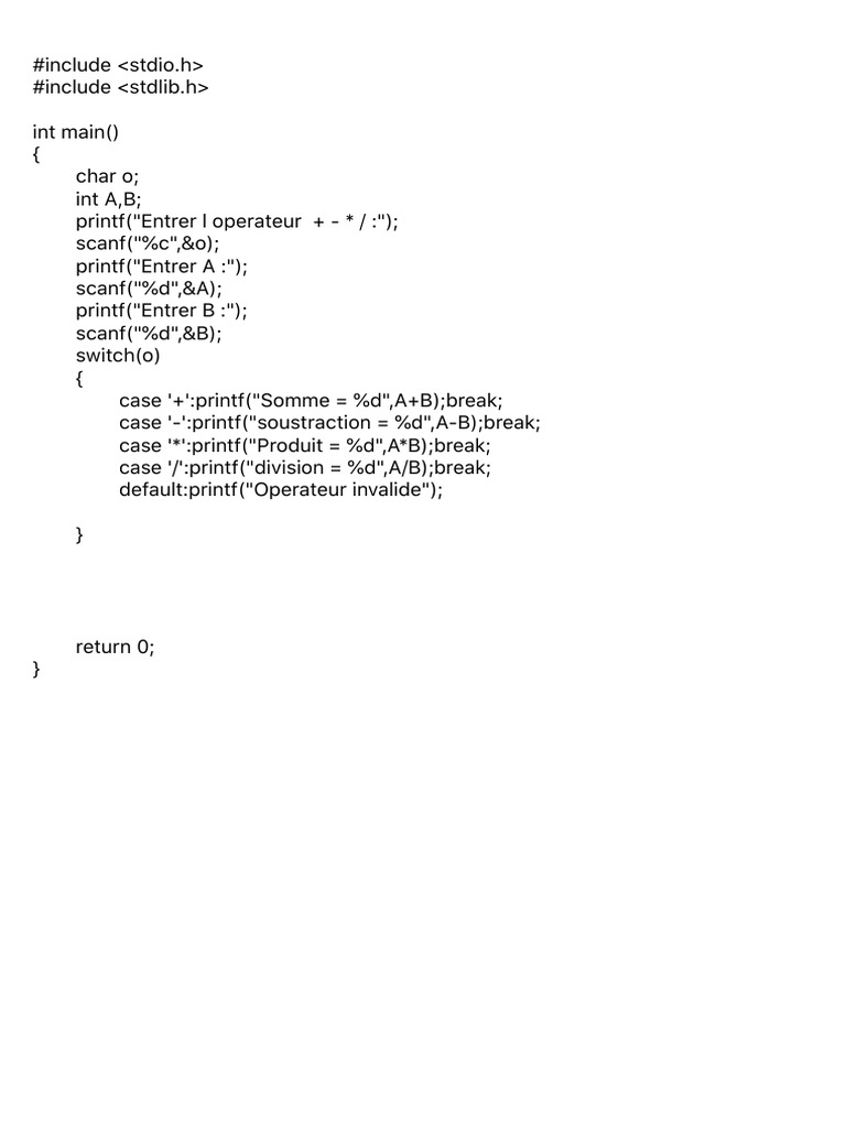 Simple C Calculator Program | PDF | Computers | Technology & Engineering