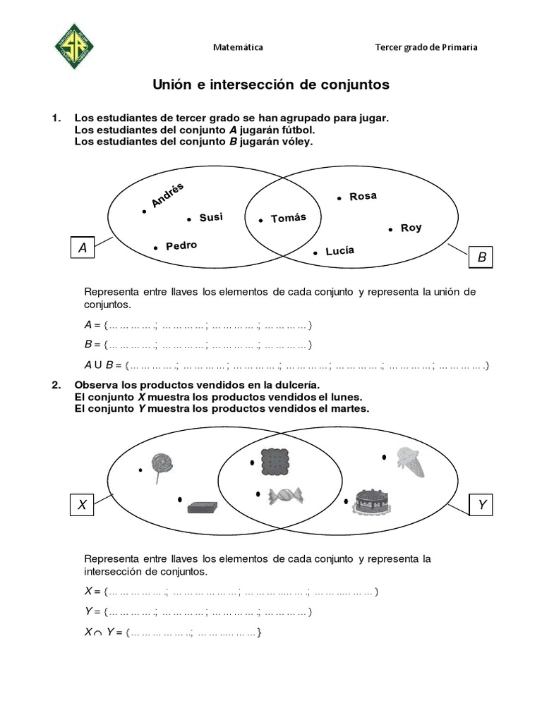 Unión e Intersección de Conjuntos para 3er Grado | PDF