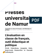 Presses Universitaires de Namur: L'évaluation en Classe de Français, Outil Didactique Et Politique