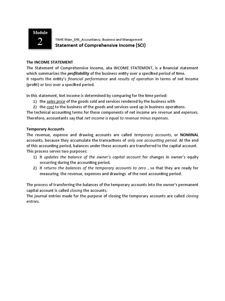 Statement of Comprehensive Income (SCI) | PDF | Revenue | Expense