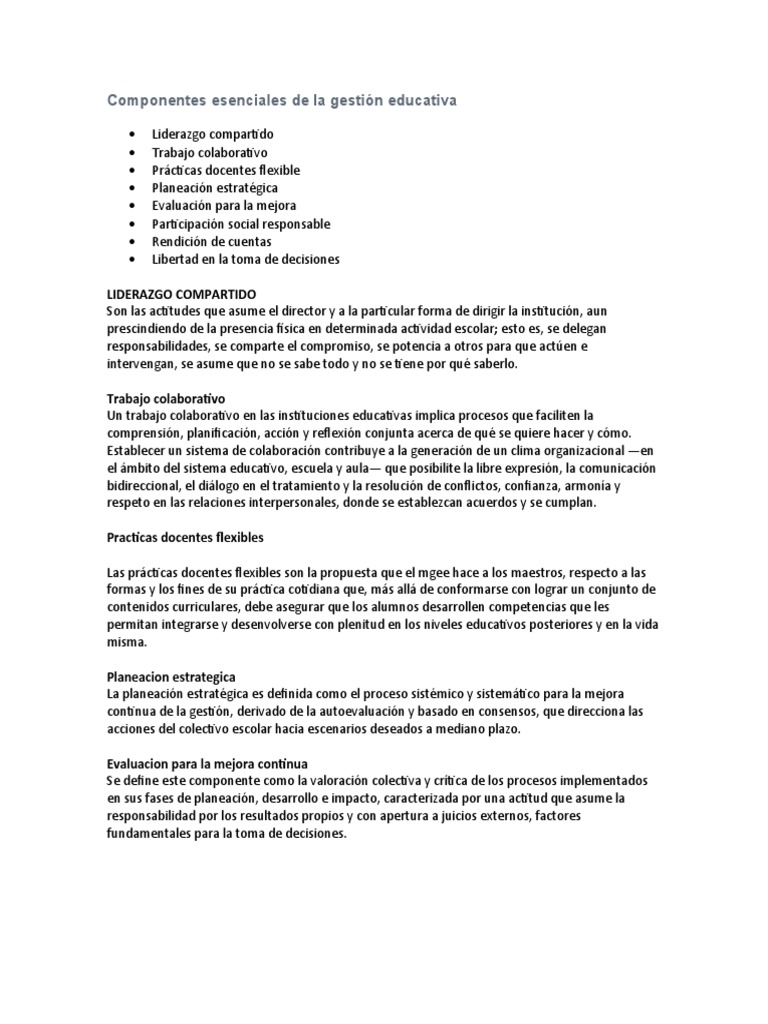 Componentes Clave de la Gestión Educativa | PDF | Planificación ...