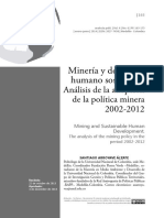 Minería y Desarrollo Humano Sostenible.: Análisis de La Adopción de La Política Minera 2002-2012