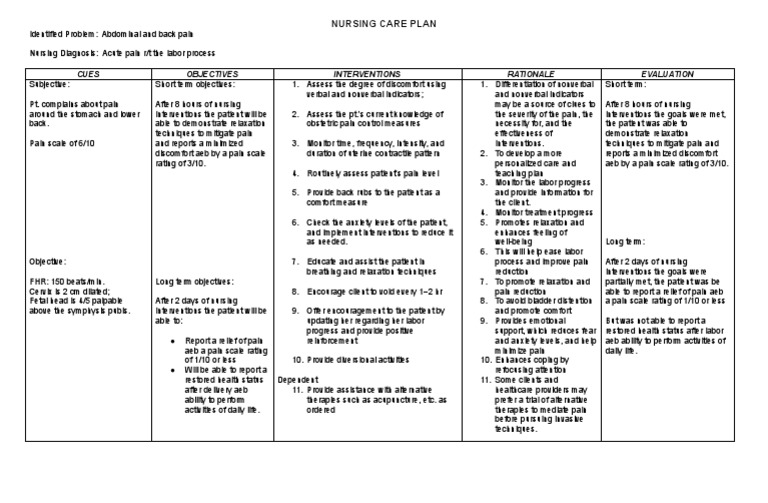 Acute Pain Due To Labor Process NCP | PDF | Pain | Childbirth