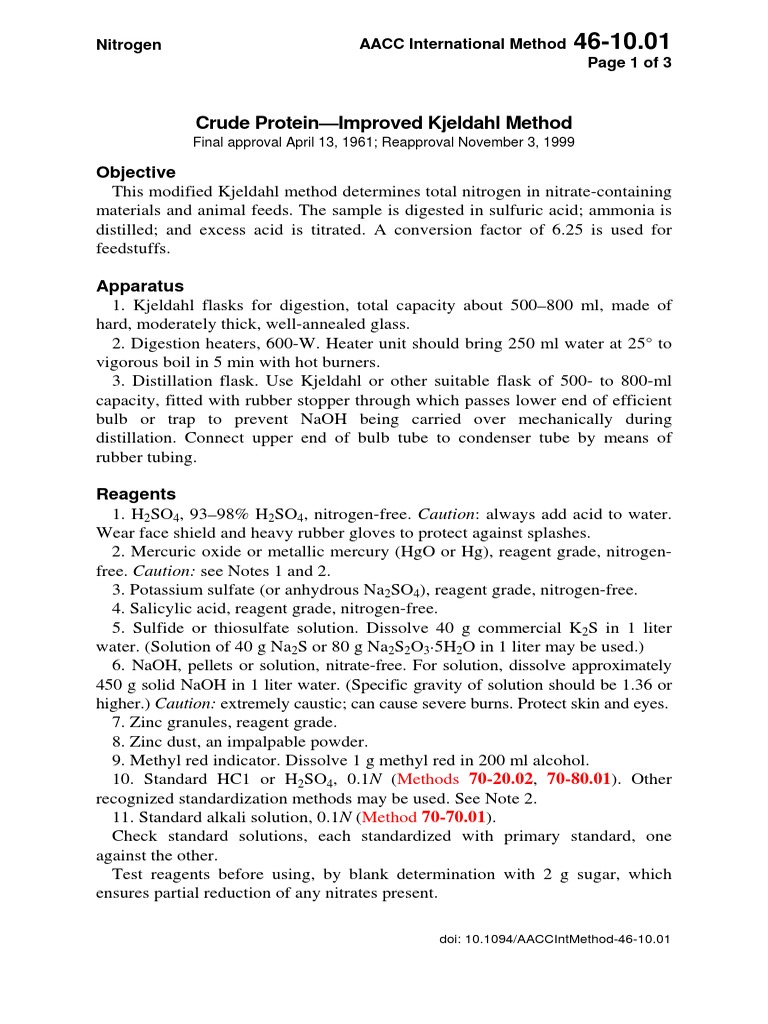 Technical 2009 Crude Protein Improved Kjeldahl Method PDF