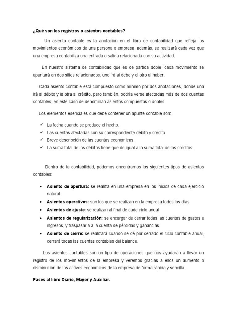Registros o Asientos Contables | PDF | Contabilidad | Servicios financieros