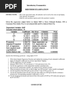 Midterm Examnation: Introductory Econometrics