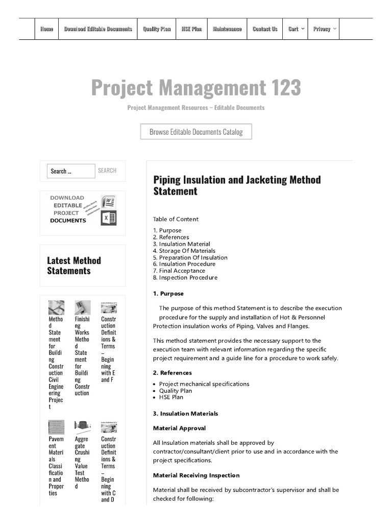 Piping Insulation and Jacketing Method Statement PDF