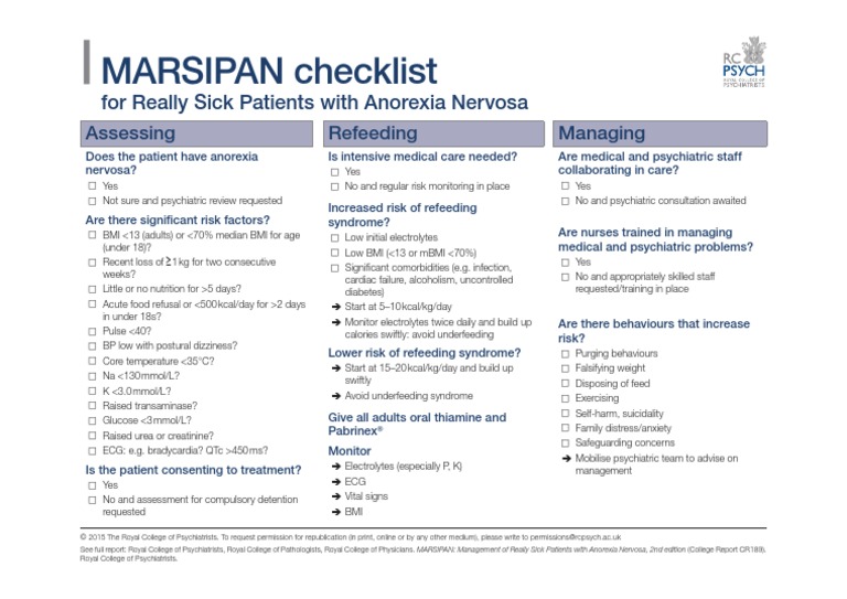MARSIPAN Checklist: For Really Sick Patients With Anorexia Nervosa ...