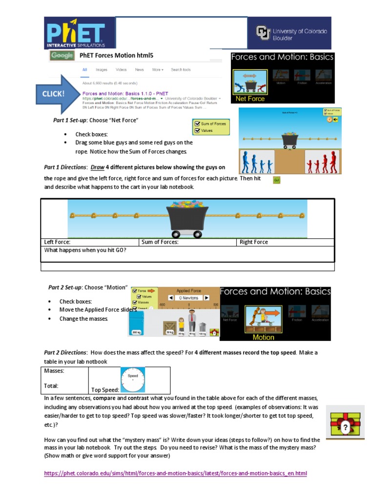 PhET - Forces Motion Basics in html5 10.3.17 | PDF | Force | Mass