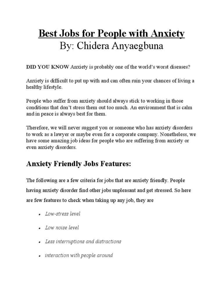 Best Jobs For People With Anxiety Article PDF Anxiety Generalized Anxiety Disorder