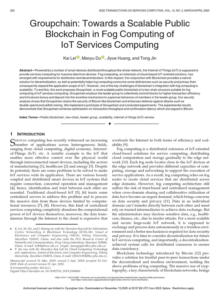 Scalable Blockchain for IoT Fog Computing | PDF | Internet Of Things ...