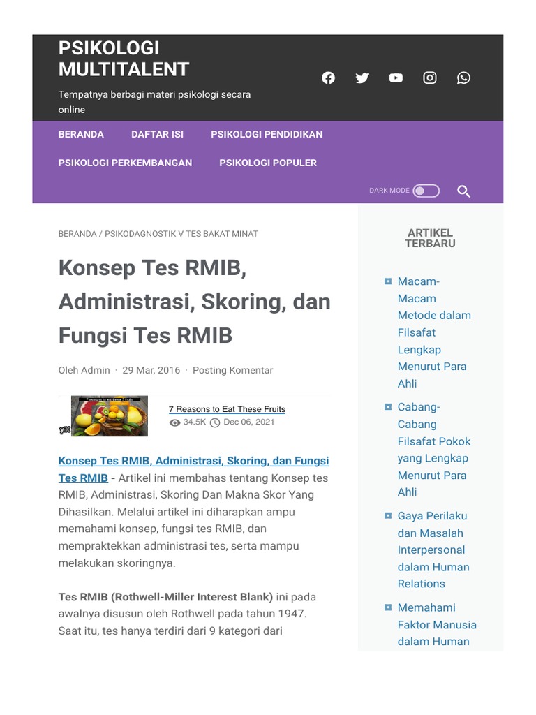 Konsep Tes RMIB, Administrasi, Skoring, Dan Fungsi Tes RMIB - Psikologi ...