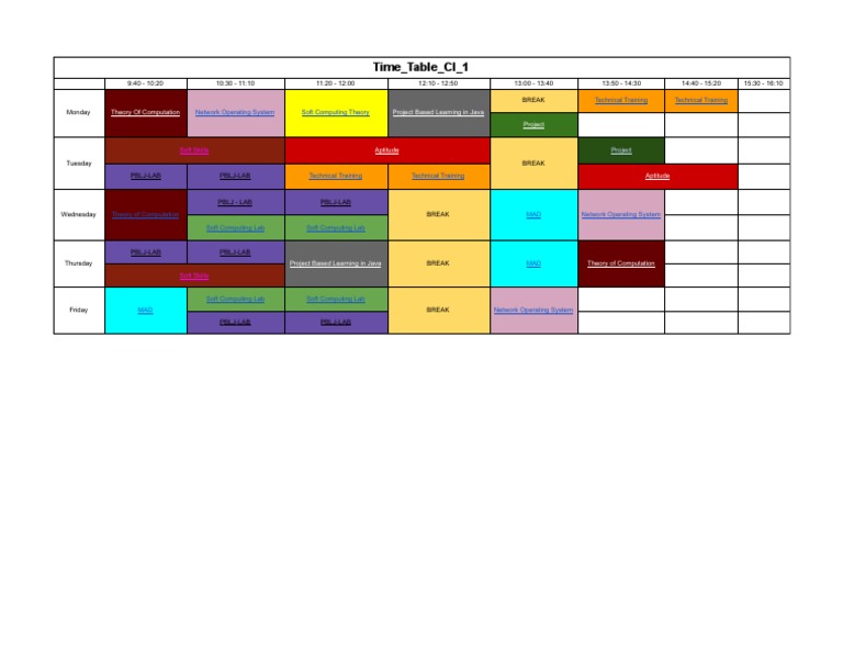 Weekly Class Schedule Overview | PDF