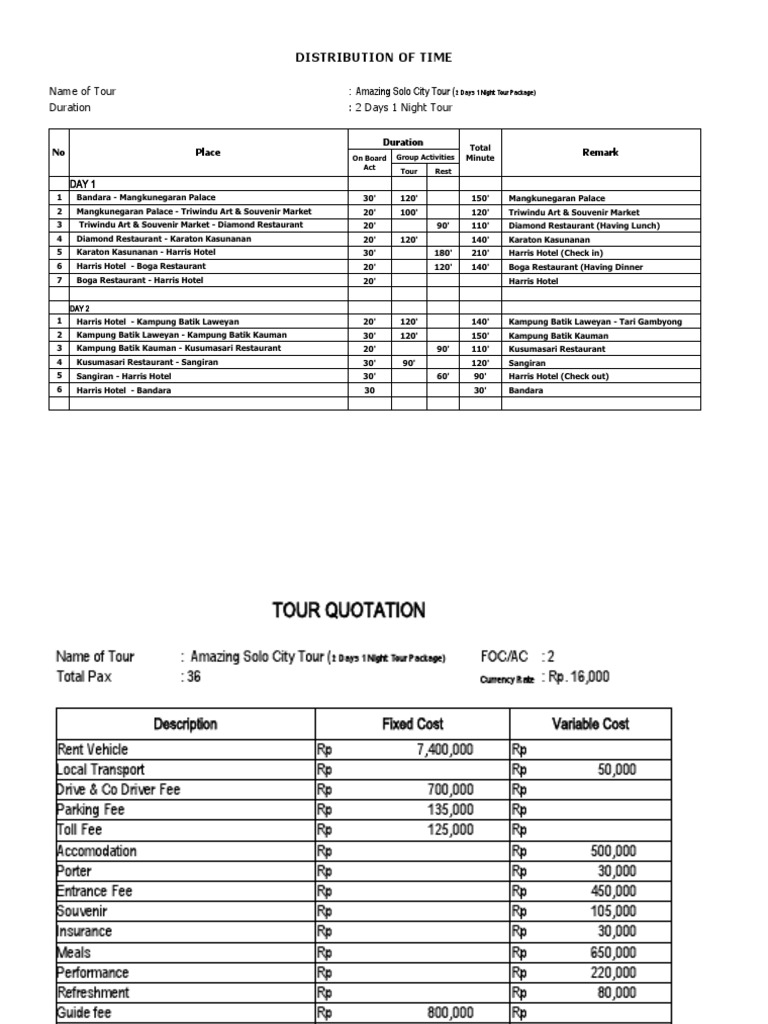 2-Day Solo Tour Quotation Example | PDF | Fee | Business Process
