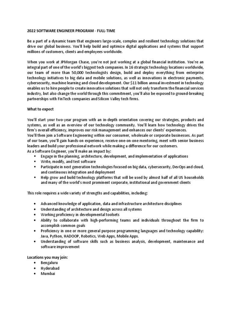 JD Software Engineer Program Code For Good Full Time PDF