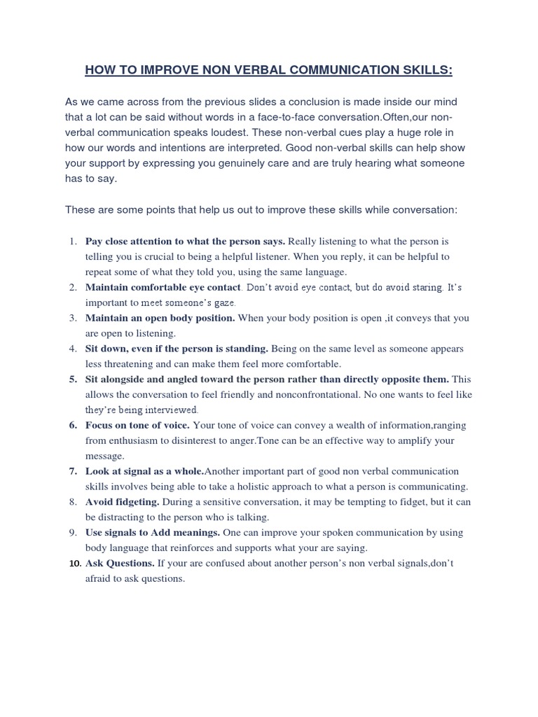 Enhance Non-Verbal Communication Skills | PDF | Career & Growth