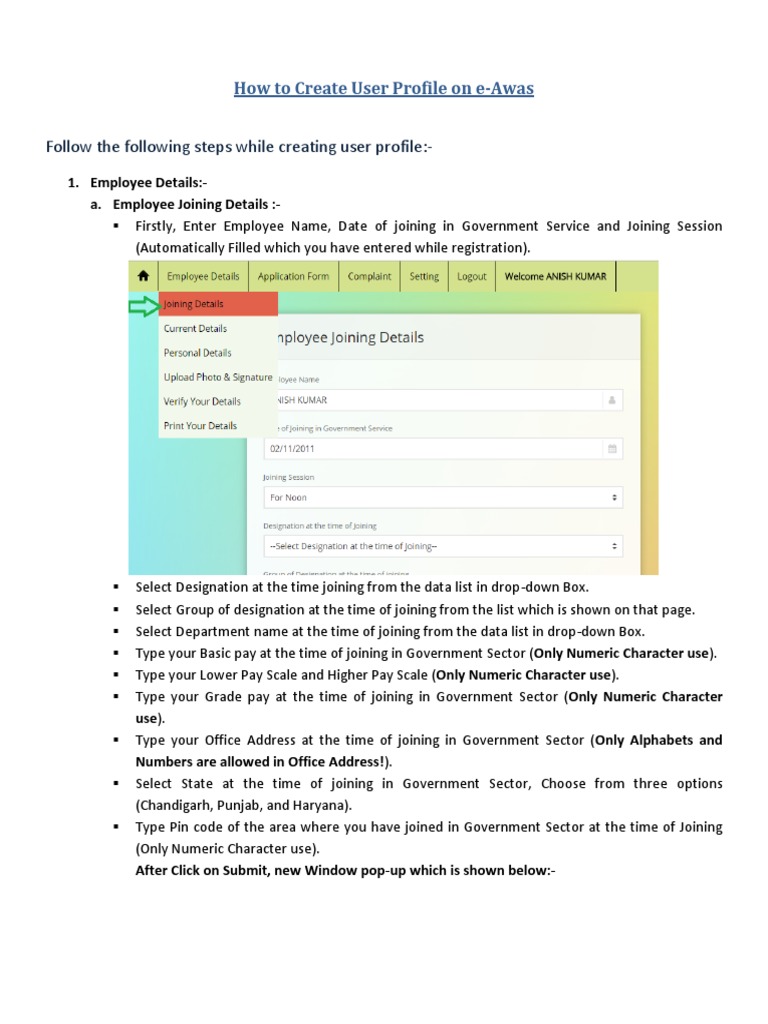 Follow The Following Steps While Creating User Profile How To Create