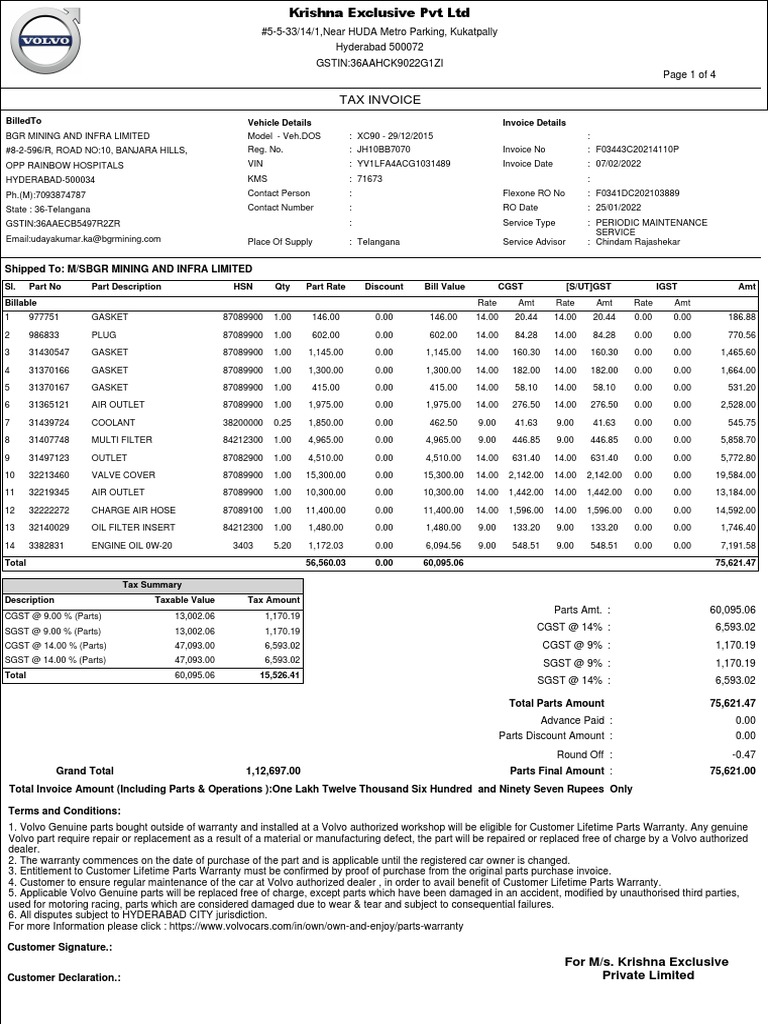 Volvo XC90 Maintenance Invoice | PDF | Land Vehicles | Invoice