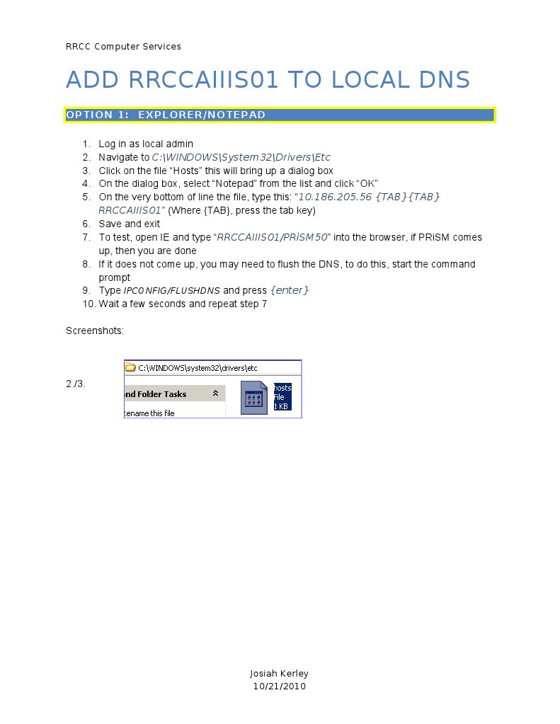 Add RRCCAIIIS01 to Local DNS Guide | PDF | Screenshot | Command Line ...