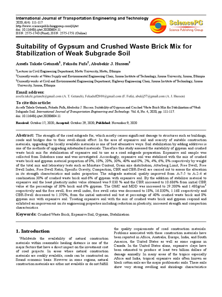 Gypsum and Brick Mix for Soil Stabilization | PDF | Soil | Concrete