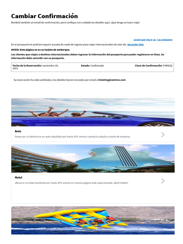 Mis Viajes - Su Recibo Del Itinerario - Spirit Airlines | PDF