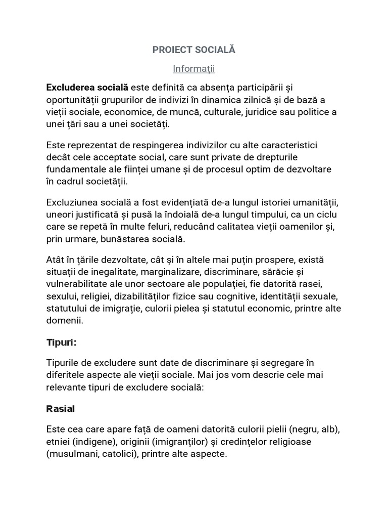 Proiect Socială Informații | PDF