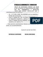 Acta de Entrega de Armamento y Municion