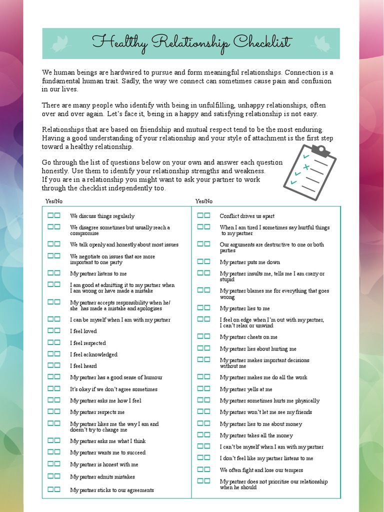 Healthy Relationship Checklist PDF Love Parenting