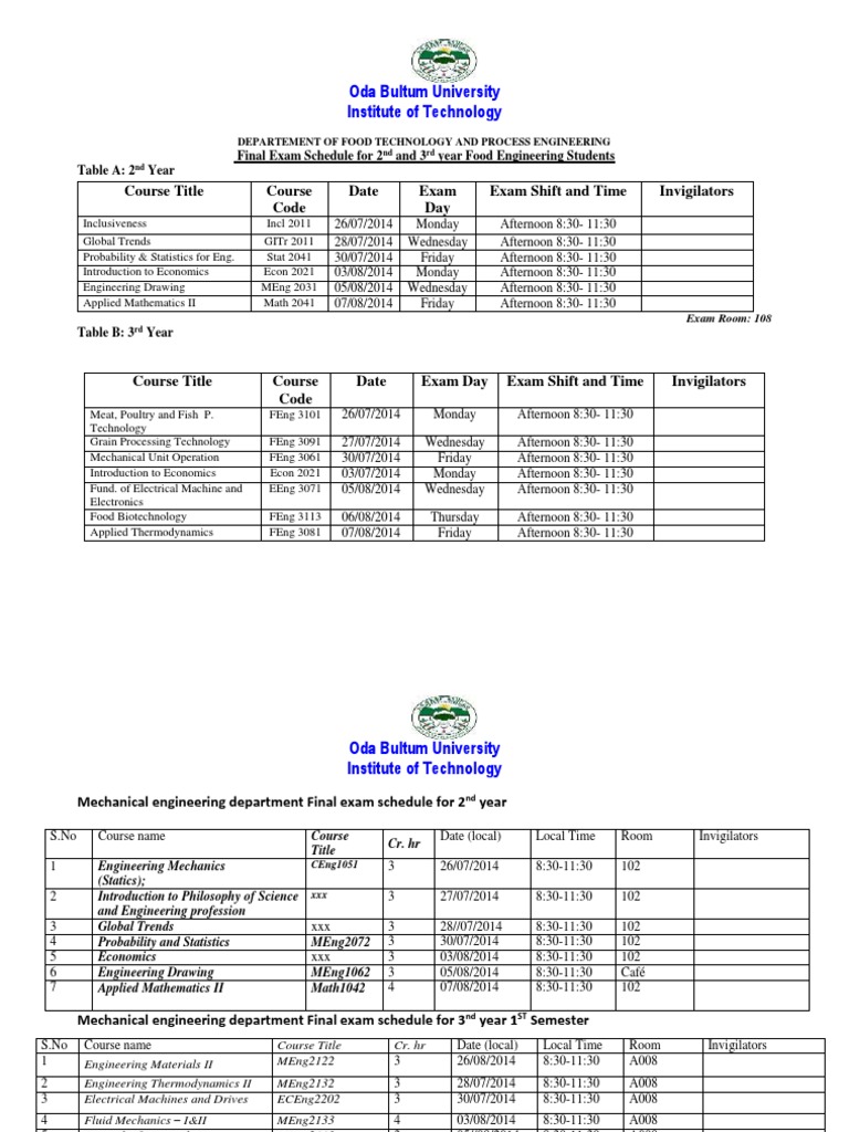 OBU Tech Final Exam Schedule 2021/22 | PDF | Engineering | Computer Science