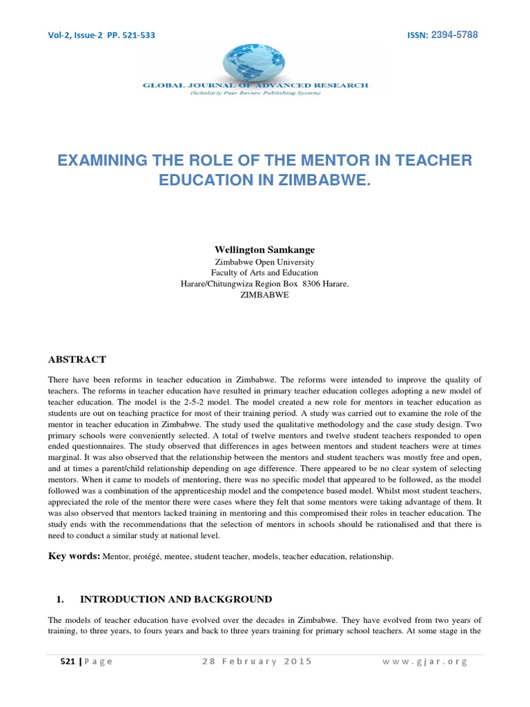 Examining The Role of The Mentor in Teacher Education in Zimbabwe PDF