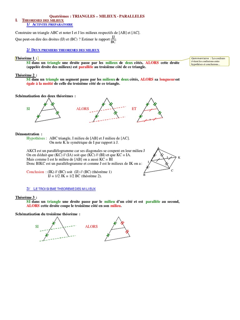 Triangles Et Droites Paralleles Resume de Cours FR | PDF | Triangle ...
