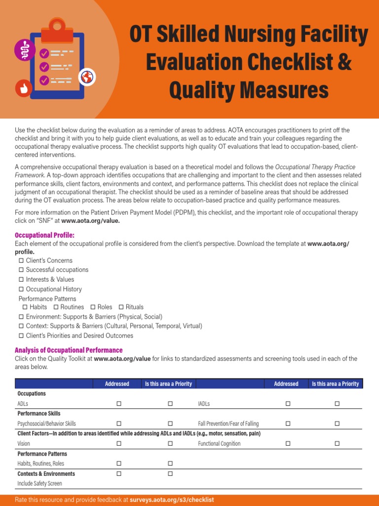 OT Evaluation Checklist for SNF Quality | PDF | Occupational Therapy ...