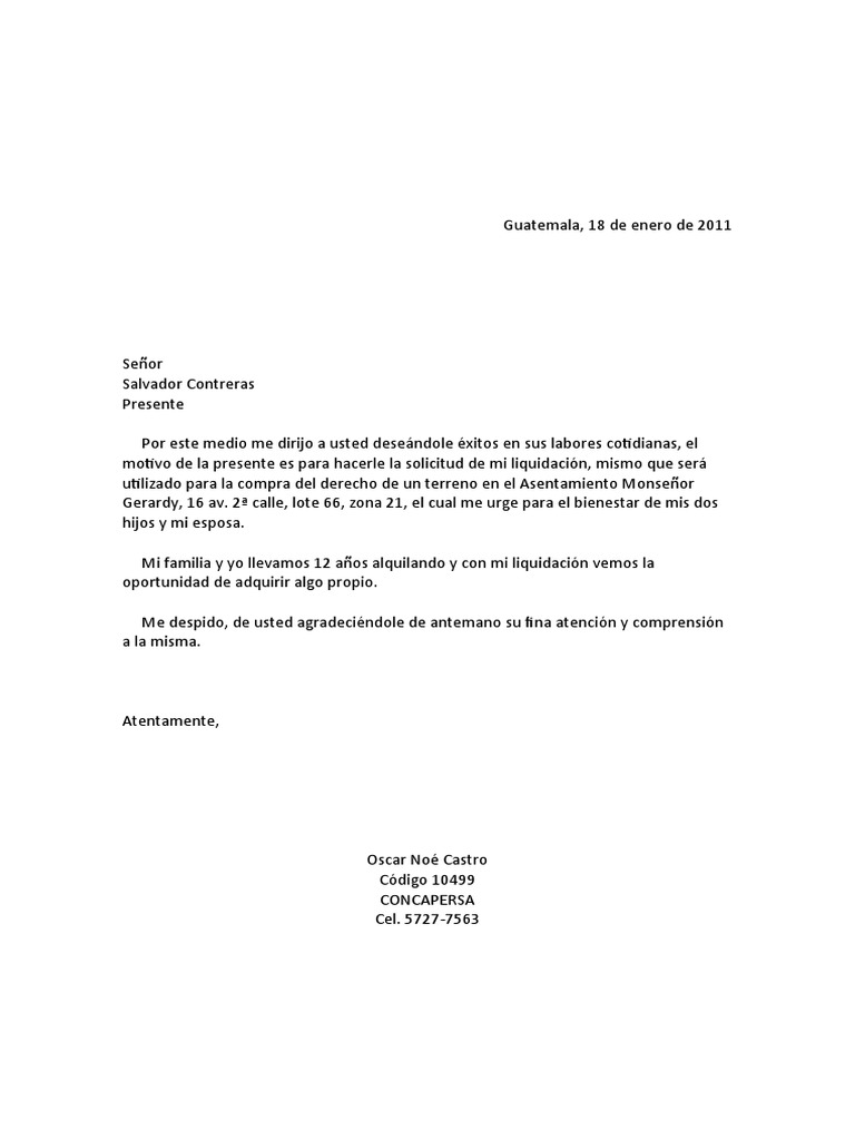 Carta de Solicitud de Liquidacion | PDF
