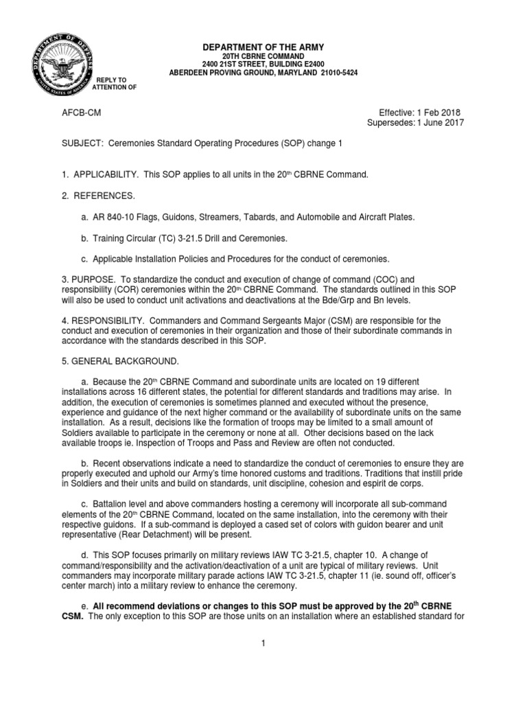 Coc Ceremonies Sop W Annexes PDF Flag Commander