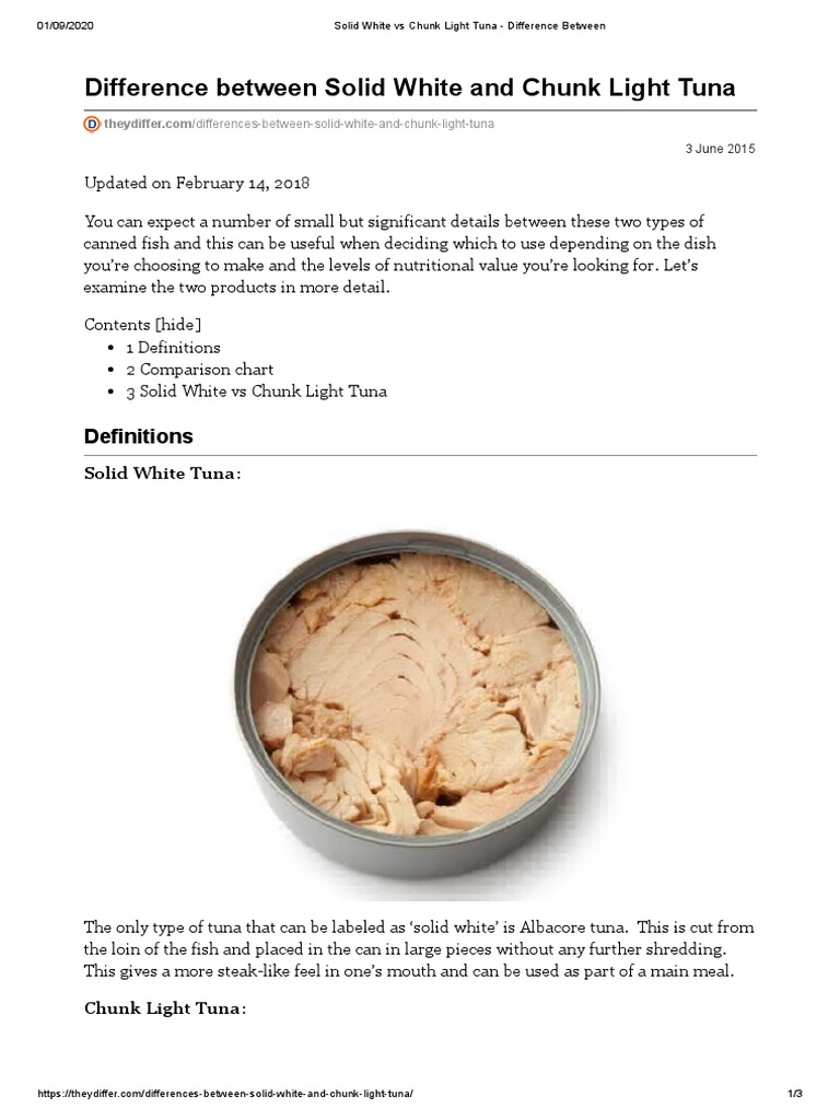 Solid White Vs Chunk Light Tuna Difference Between PDF Tuna Fish