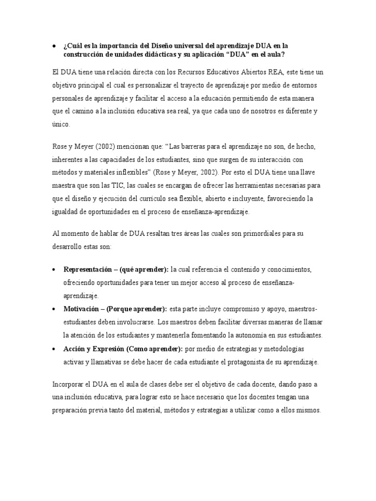 Importancia del DUA en la educación | PDF | Aprendizaje | Plan de estudios