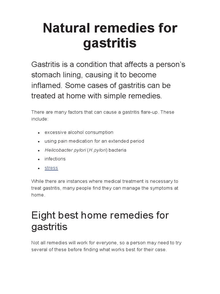 Natural Remedies For Gastritis PDF Probiotic Medicine
