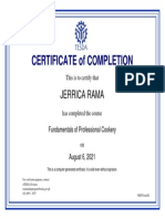 Fundamentals of Professional Cookery - Certificate of Completion