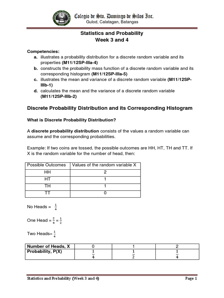 Statistics and Probability (Week 3 and 4) | PDF | Probability ...